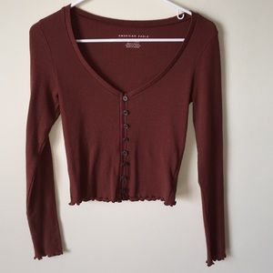 AEO Scoop Neck Button Up Long Sleeve